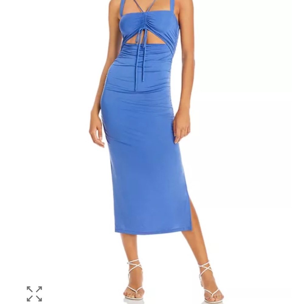 Jonathan Simkhai Lucy Slinky Ruched  Blue Midi Dress